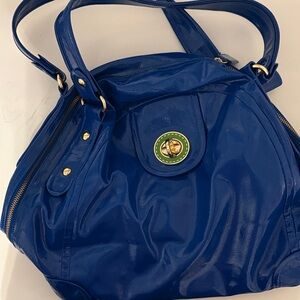 Kate Landry Cobalt Blue Shiny Shoulder Bag with Gold Accents